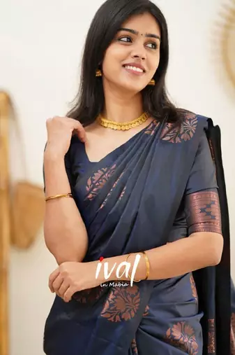blue silk blend banarasi saree with unstitched blouse piece