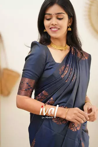 blue silk blend banarasi saree with unstitched blouse piece