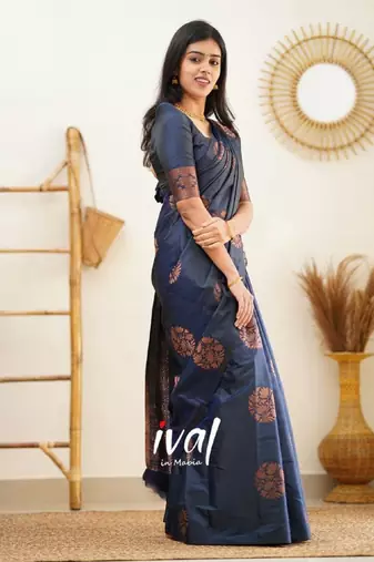 blue silk blend banarasi saree with unstitched blouse piece