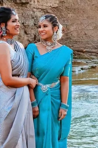 sky blue silk blend banarasi saree with unstitched blouse piece