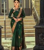 Bottle Green soft art silk banarasi jacuard work designer party wear saree with unstitched blouse piece