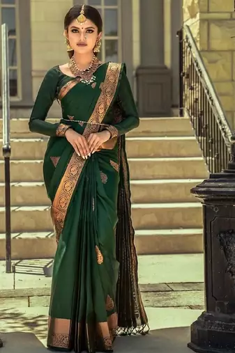 turquoise  soft art silk banarasi jacuard work designer party wear saree with unstitched blouse piece