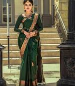 turquoise  soft art silk banarasi jacuard work designer party wear saree with unstitched blouse piece