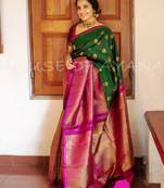 ghreen soft art silk banarasi jacuard work designer party wear saree with unstitched blouse piece