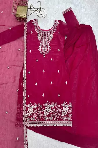 hot pink embroidered kurta with sharara & dupatta