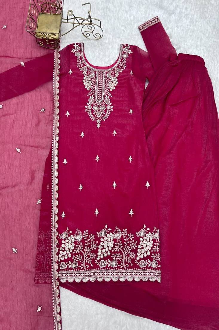 hot pink embroidered kurta with sharara & dupatta