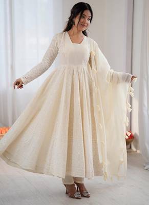 ivory anarkali suit with tassel dupatta 4