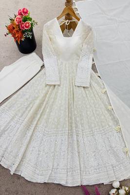 ivory anarkali suit with tassel dupatta 5