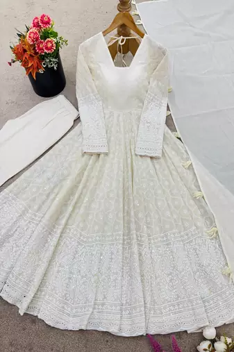 ivory anarkali suit with tassel dupatta