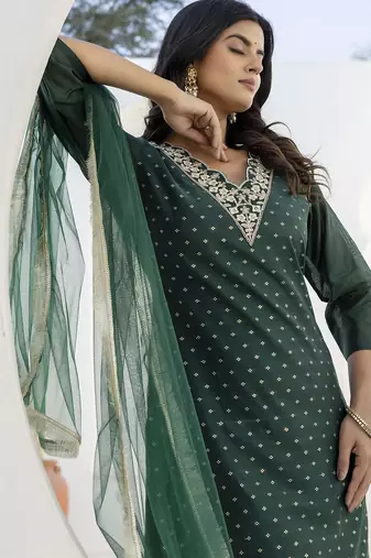 Green women kurta pant dupatta set