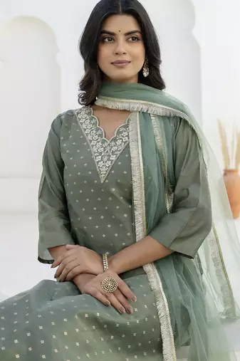 Light green women kurta pant dupatta set