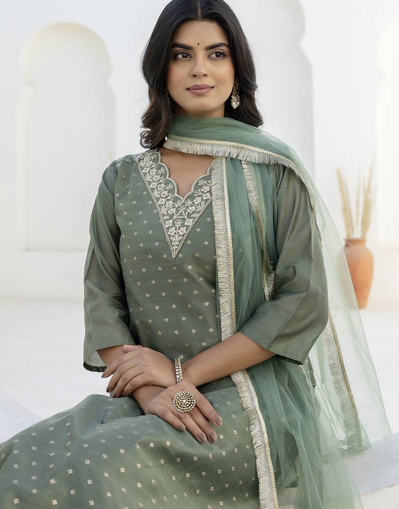 Light green women kurta pant dupatta set