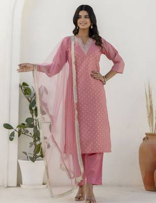 Pink women kurta pant dupatta set 1