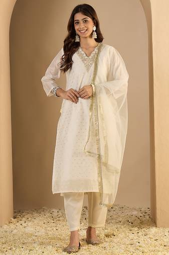White women kurta pant dupatta set