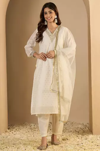 White women kurta pant dupatta set