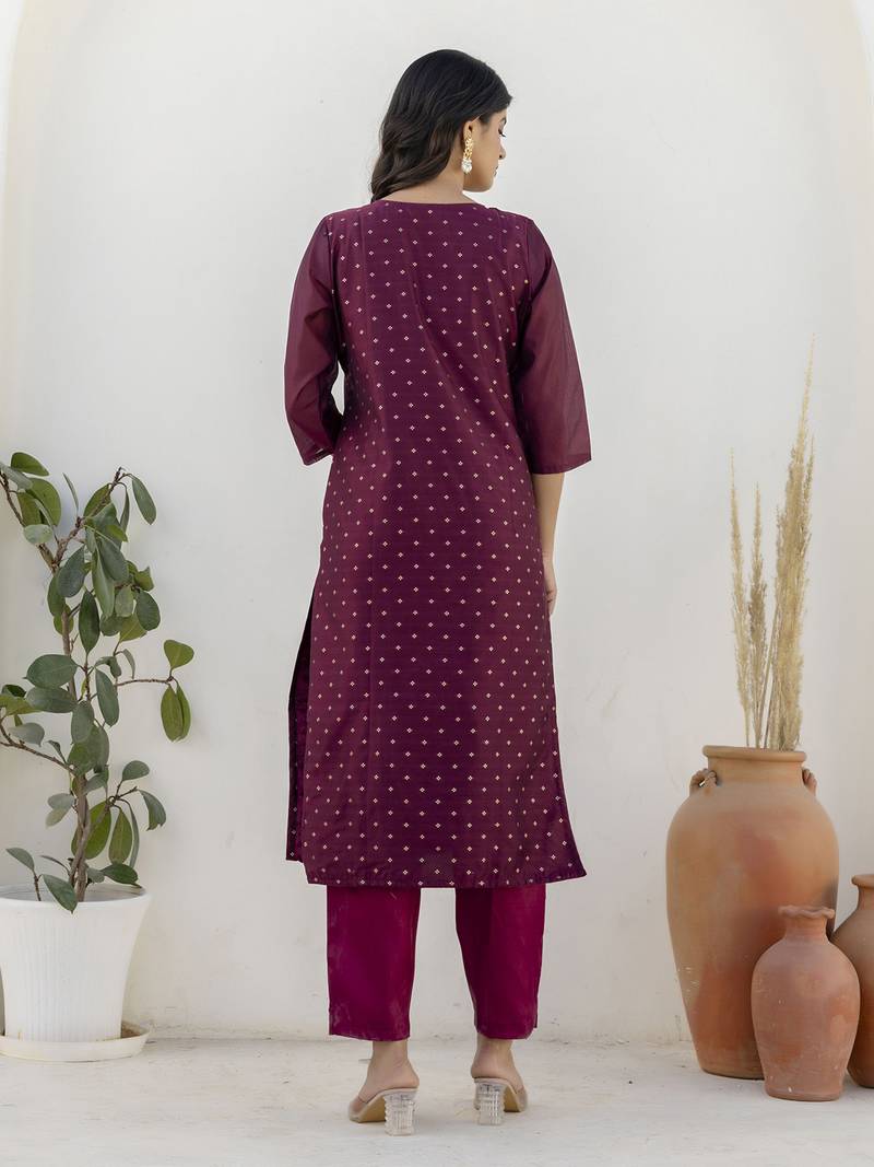 Purple women kurta pant dupatta set