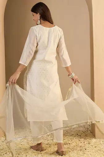 White women kurta pant dupatta set