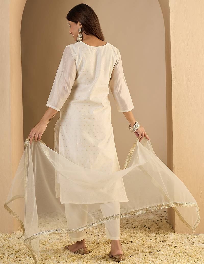 White women kurta pant dupatta set