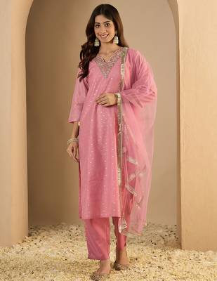 Pink women kurta pant dupatta set 1