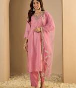 Pink women kurta pant dupatta set