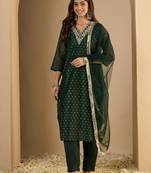 Green women kurta pant dupatta set