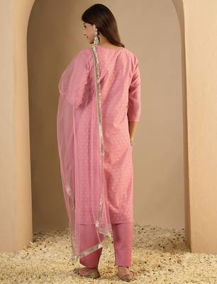 Pink women kurta pant dupatta set 2
