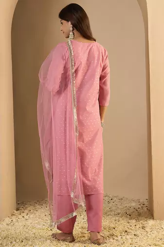 Pink women kurta pant dupatta set