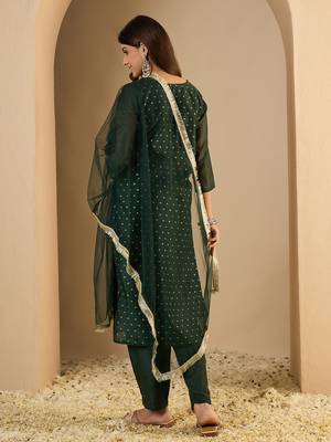 Green women kurta pant dupatta set 2