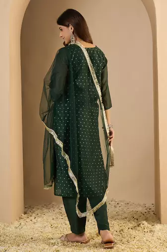 Green women kurta pant dupatta set