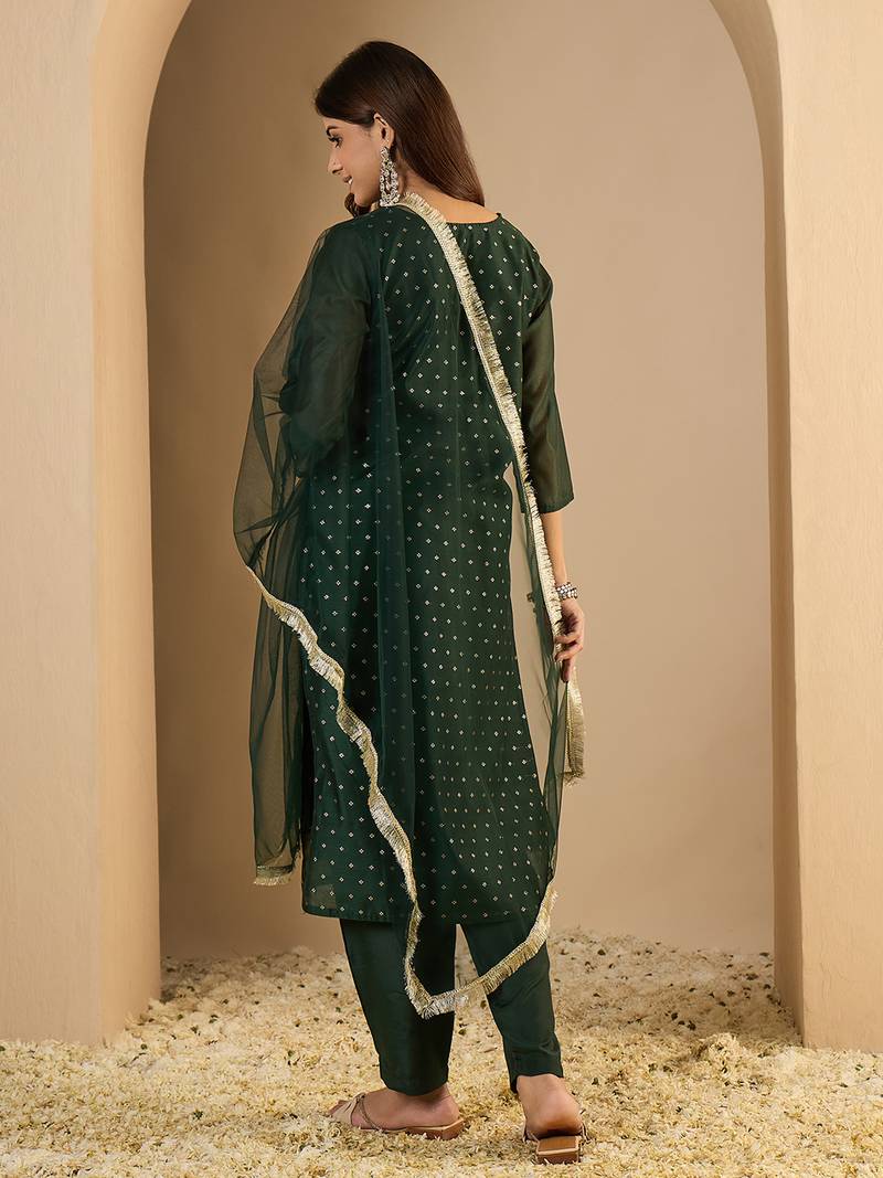 Green women kurta pant dupatta set