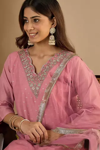 Pink women kurta pant dupatta set