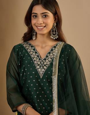 Green women kurta pant dupatta set 3