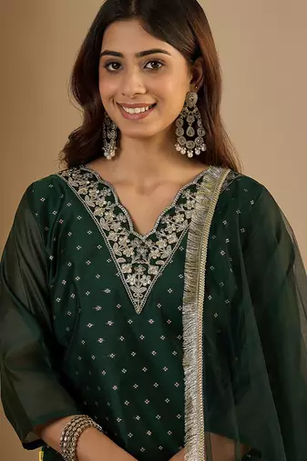 Green women kurta pant dupatta set