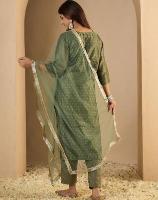 Dark green women kurta pant dupatta set 2
