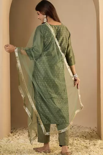 Dark green women kurta pant dupatta set