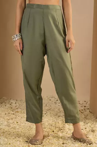Dark green women kurta pant dupatta set