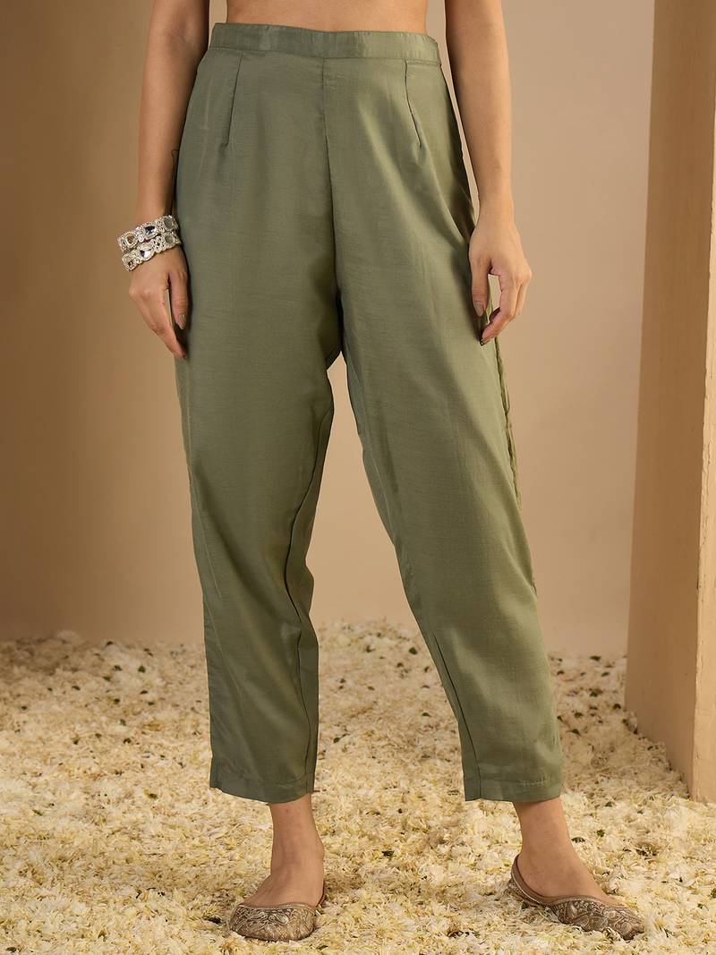 Dark green women kurta pant dupatta set