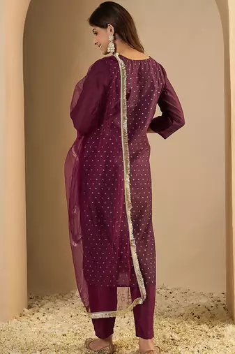Purple women kurta pant dupatta set