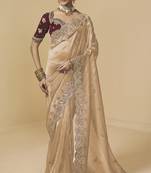 Golden embroidered tissue party wear saree with designer blouse fabric