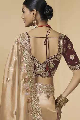 Golden embroidered tissue party wear saree with designer blouse fabric