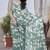 teal floral print chiffon saree with blouse piece