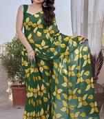 green floral print chiffon saree with blouse piece