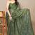 green leaf floral print chiffon saree with blouse piece
