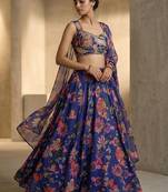 Purple Tabby silk Printed Lehenga Choli with Sequins and stone Work