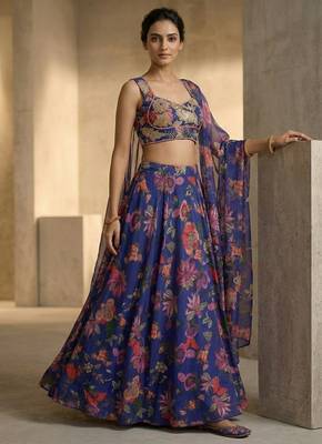 Purple Tabby silk Printed Lehenga Choli with Sequins and stone Work 2