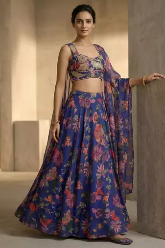 Purple Tabby silk Printed Lehenga Choli with Sequins and stone Work