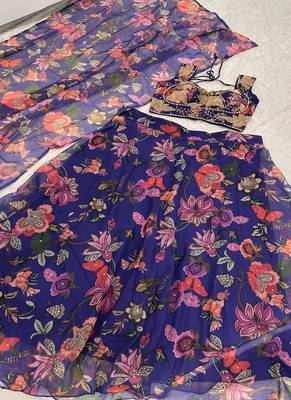 Purple Tabby silk Printed Lehenga Choli with Sequins and stone Work 3