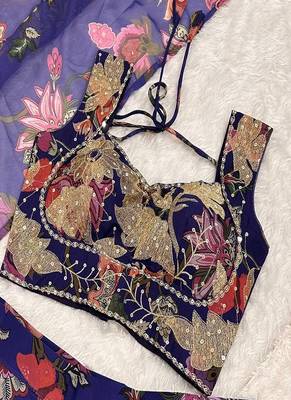 Purple Tabby silk Printed Lehenga Choli with Sequins and stone Work 4