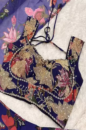 Purple Tabby silk Printed Lehenga Choli with Sequins and stone Work