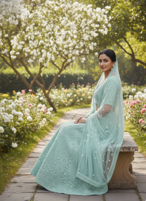 Aqua Blue Sequin Embroidered Net Lehenga Set 3